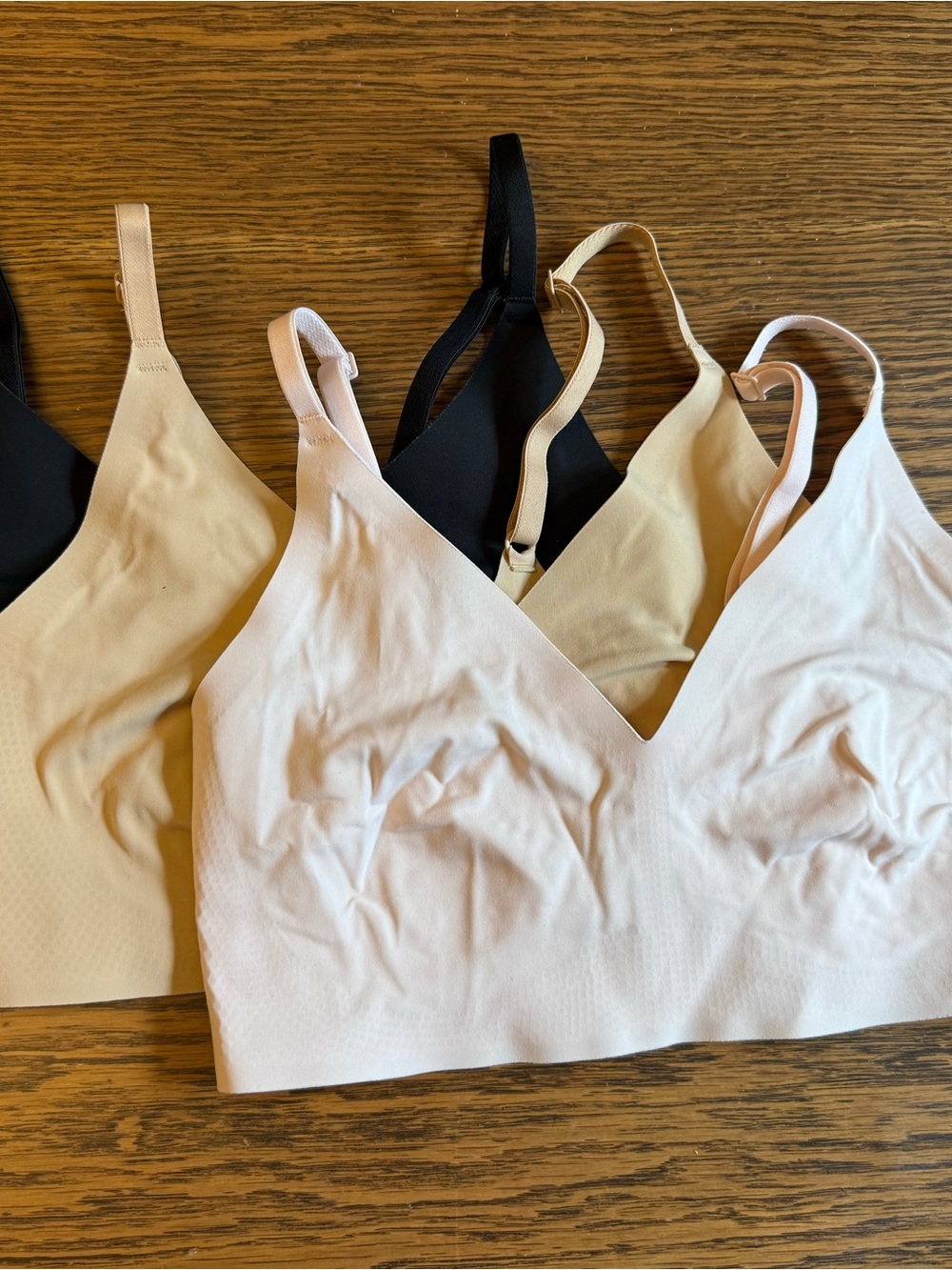 True & Co. Wireless V-Neck Bralettes in Black, Nude, Blush